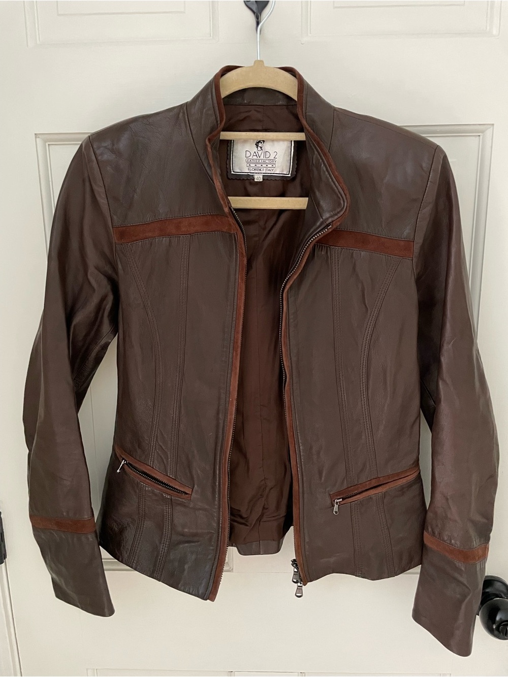 Women's Dark Brown Italian Leather Zip Jacket xs-s